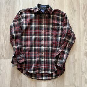 Men's Vintage Pendleton Red Black Wool Button Up Long Sleeve Lodge Shirt Sz M
